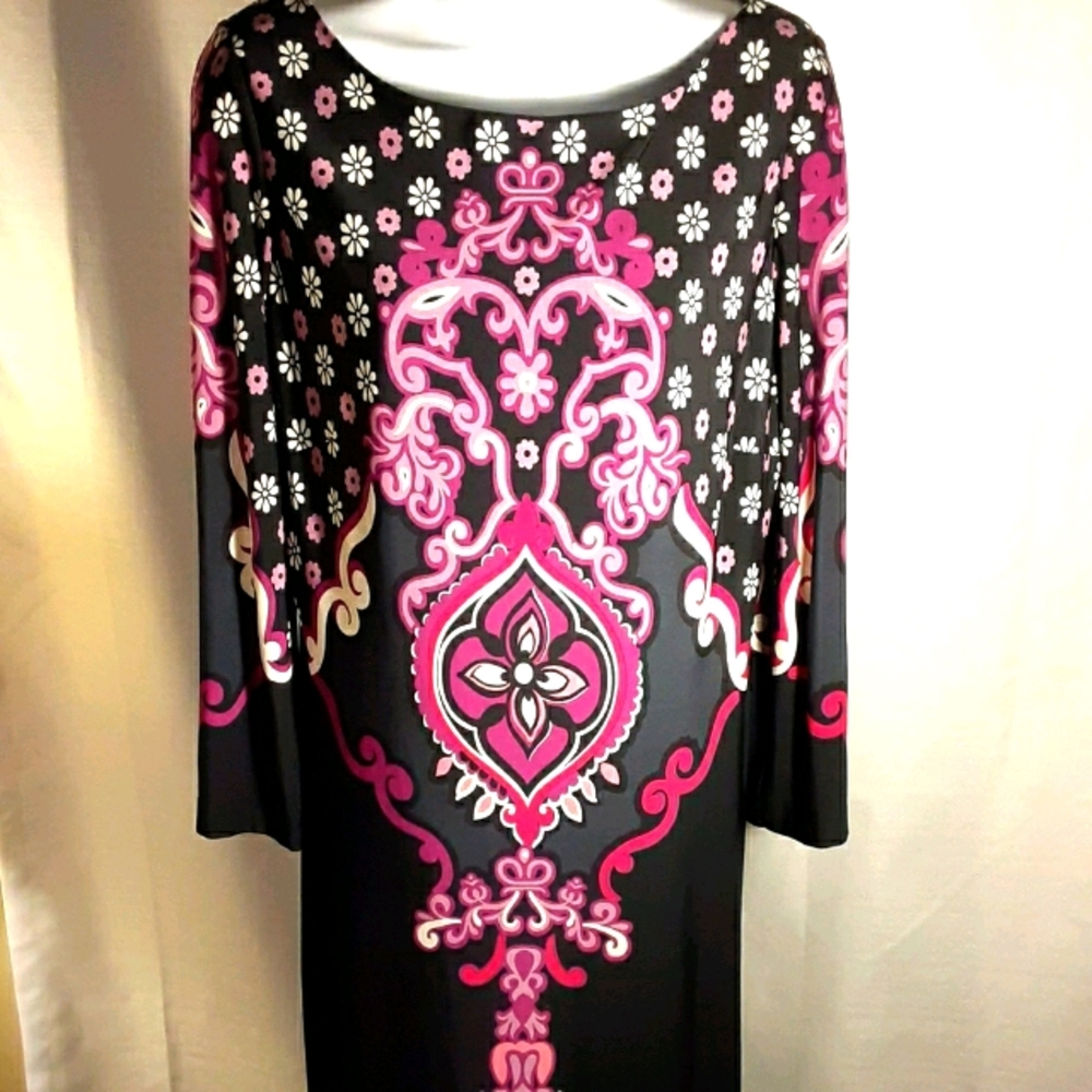 Lucy & Laurel Vivid Print Midi Dress Size 10 Black